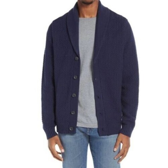 Treasure & Bond Other - Treasure & Bond Textured Cardigan Sweater Men’s XL Navy Blue Pima Cotton Button